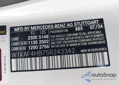 2025 Mercedes-Benz C 300 from USA, damaged, VIN W1KAF4HB7SR243342